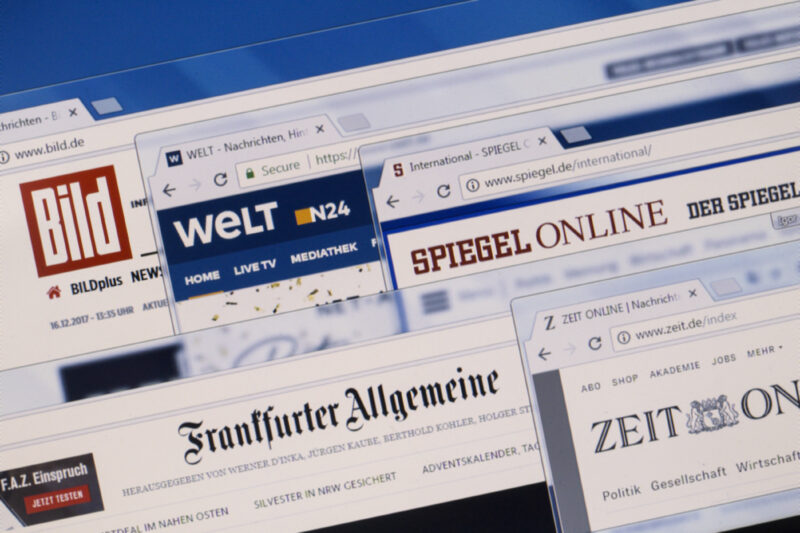 Websites of leading news websites and publishing media in Germany