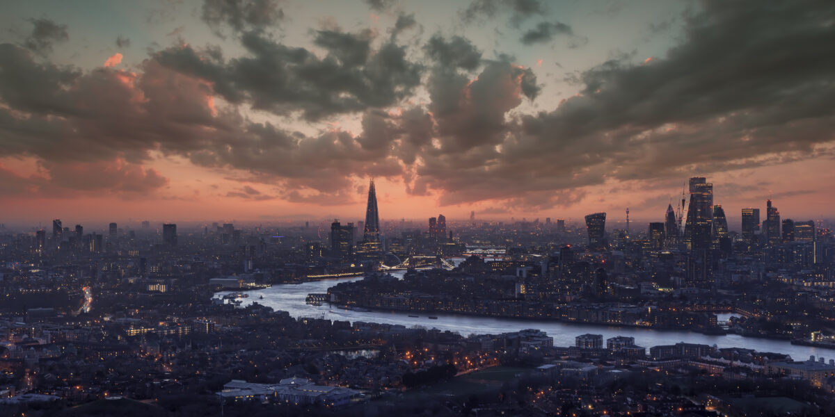 Aerial view of the urban skyline of London