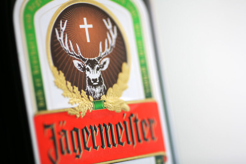Close up of a bottle of Jägermeister